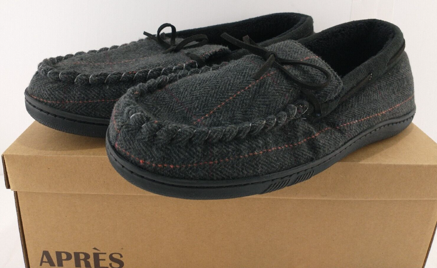 SAOLA Mocassino da uomo Apres Gabe Tweed suola per interni esterni taglia 9 nero NUOVO