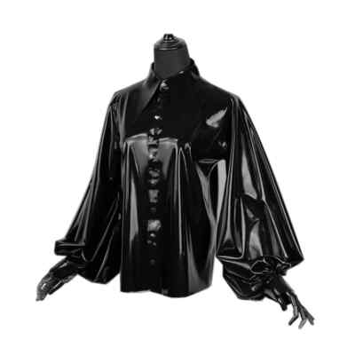 Vintage Chic Women Blouse Shiny PVC Leather Button Up Shirt Fashion Loose Shirts