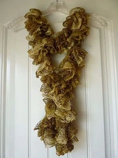Handmade Crocheted Fashion Ruffle Scarf - Gold Metallic