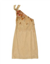 VINTAGE Womens One Shoulder Dress UK 12 Medium Beige Spotted CV35