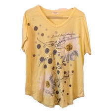 Jess & Jane size L Yellow/blue made in USA Floral Art Print Breathable Top P1508