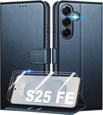 Für Samsung Galaxy S25 FE Hülle, Wallet Leder Flip Handy Cover + Displayschutz