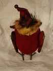 H91.  Small Red Green Black Tan Decorative Christmas Owl Figurine w/ Metal Feet — photo 2