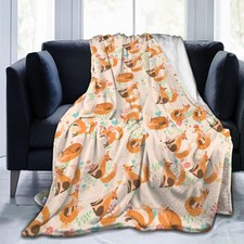 Cute Fox Fleece Blanket Lightweight UltraSoft Throw Sofa Couch 60x50 Inch