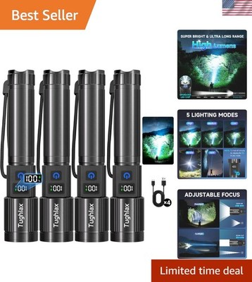 Multi-Functional 4 Pack Flashlights - LCD Battery Display & Waterproof Design