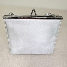 Amanda Smith Silver Satin Evening Bag Kiss Lock Clutch Shoulder Bag