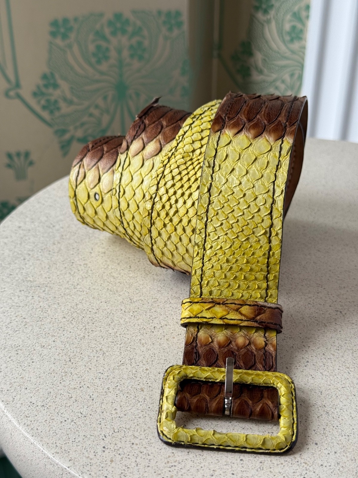 Prada Yellow Brown Python Embossed Leather Belt U… - image 9
