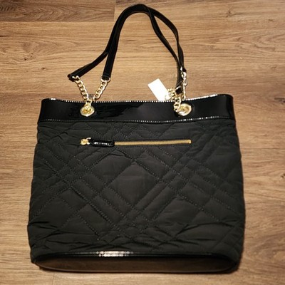 Talbots Black Quilted Patent Leather Shoulder Bag Gold Chain And Leather Strap 