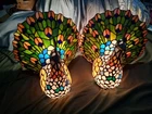 2 Vintage Tiffany style stained glass peacock lamps Works