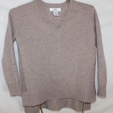 Magaschoni Womens XS Beige V Neck Pullover Cashmere Sweater