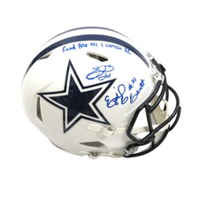 Emmitt Smith & Ezekiel Elliott Signed Dallas Cowboys Flat White Auth Helmet BAS