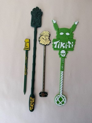 Tiki Bar Swizzle Pack Green Hues Lei Low Tiki Cat UnderTow Tiki Ti Set of 4