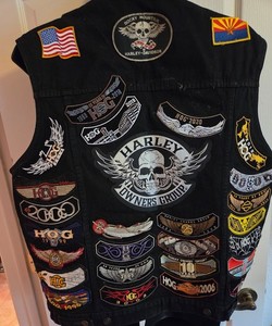 BIKER VEST BLACK HARLEY DAVIDSON HOG PATCHES SIZE 2XL
