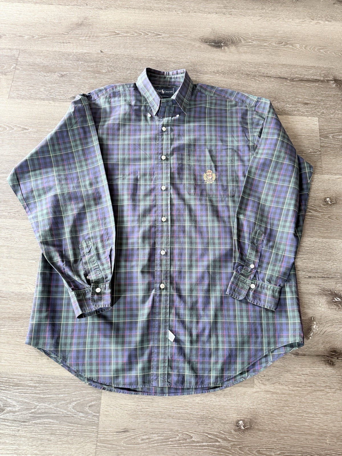 Vintage Polo Ralph Lauren Shield Button Up Shirt Multicolor Men’s Size Large