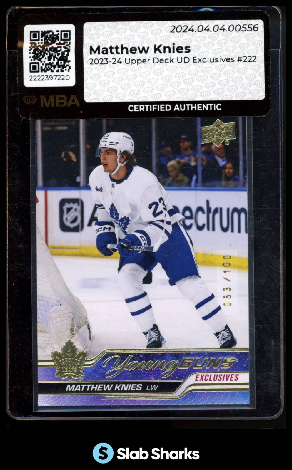 2023 UPPER DECK #222 MATTHEW KNIES UD EXCLUSIVES YOUNG GUNS RC ROOKIE /100