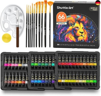 Shuttle Art 82 Pack Acrylfarben-Set, 66 Farben Acrylfarbe mit 10 Pinseln,