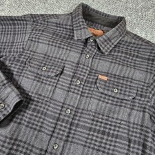 Orvis Mens XL Grey Plaid Flannel Shirt Jacket Heavyweight Button Down Work Shirt