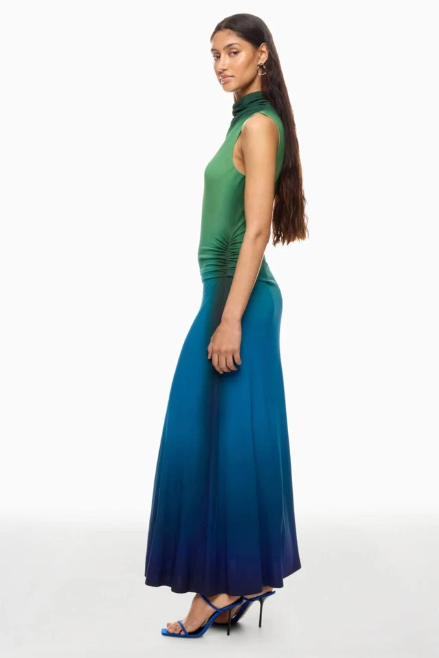 SIMKHAI Aldina Jersey Stretch Maxi Dress Blue Green Ombre, Size S Retails $645 - Image 2 of 4