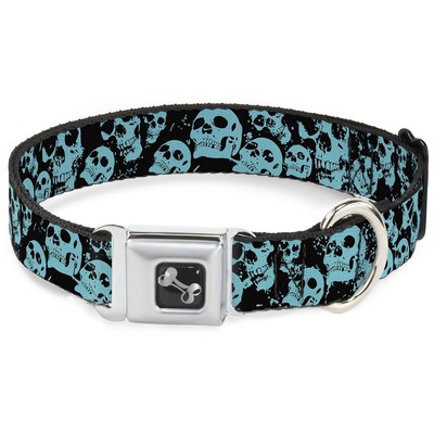 Buckle-Down Seatbelt Buckle Dog Collar - Skulls Stacked Weathered Black/Teal ...