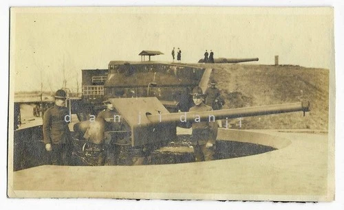 WW1 era Soldiers with an ARTILLERY CANNON* old COAST ARTILLERY Virginia Photo