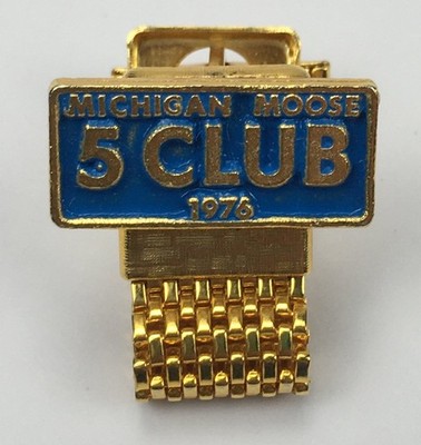 Vintage Michigan Moose 5 Club Cufflink Gold Tone Enamel Mesh Chain 1976