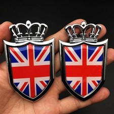 2pcs Metal Chorme Union Jack UK Flagge Crown Shield Auto Emblem Aufkleber