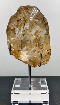 3.45LB TOP Natural Yellow Gum Flower+Tourmaline Symbiont Quartz Crystal+Stand