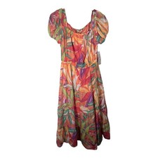 Indigo Rose Women’s Colorful Abstract Botanical Print Puff Sleeve Dress Size S