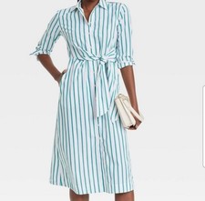 Universal Thread Women's Long Sleeve Midi Dress Stripped Blue And Green Sz:Small