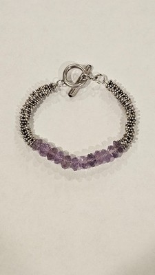 7'' 925 Sterlingsilber Amethyst Perlen Armband Knebelverschluss
