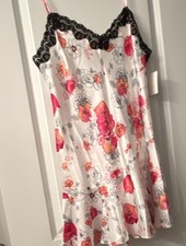 Delicates Ivory Pink Satin Lounge Women's Chemise Floral Lace Sleeveless M