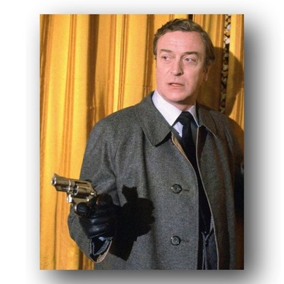 Michael Caine Photo 8x10 1980s Actor Portrait Handgun Grey Overcoat Yellow Curta