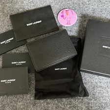  Mint Yves Saint Laurent YSL Logo Leather Card Case Black