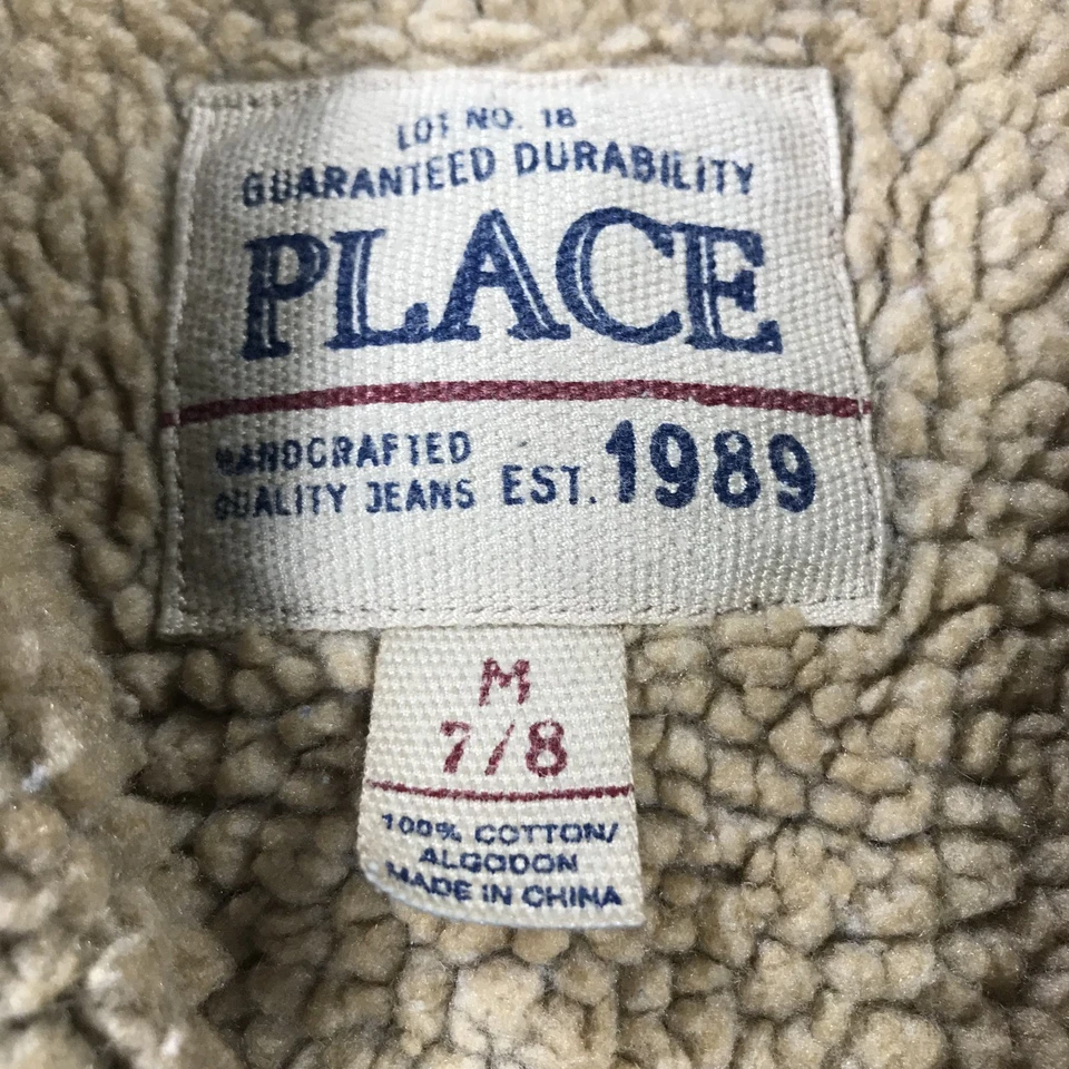 Chaqueta de mezclilla para niños Place Trucker niños 7-8 azul forrada Sherpa niño envejecido Foto 2 de 4