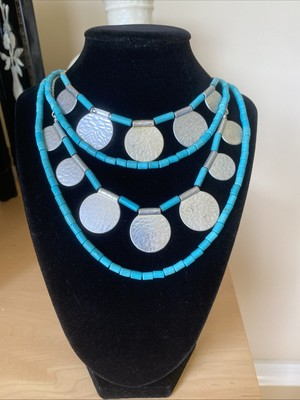 #ad Vintage Necklace Turquoise Tubular Bead Estate Jewelry Pre Owned Layered Unusual $60.00