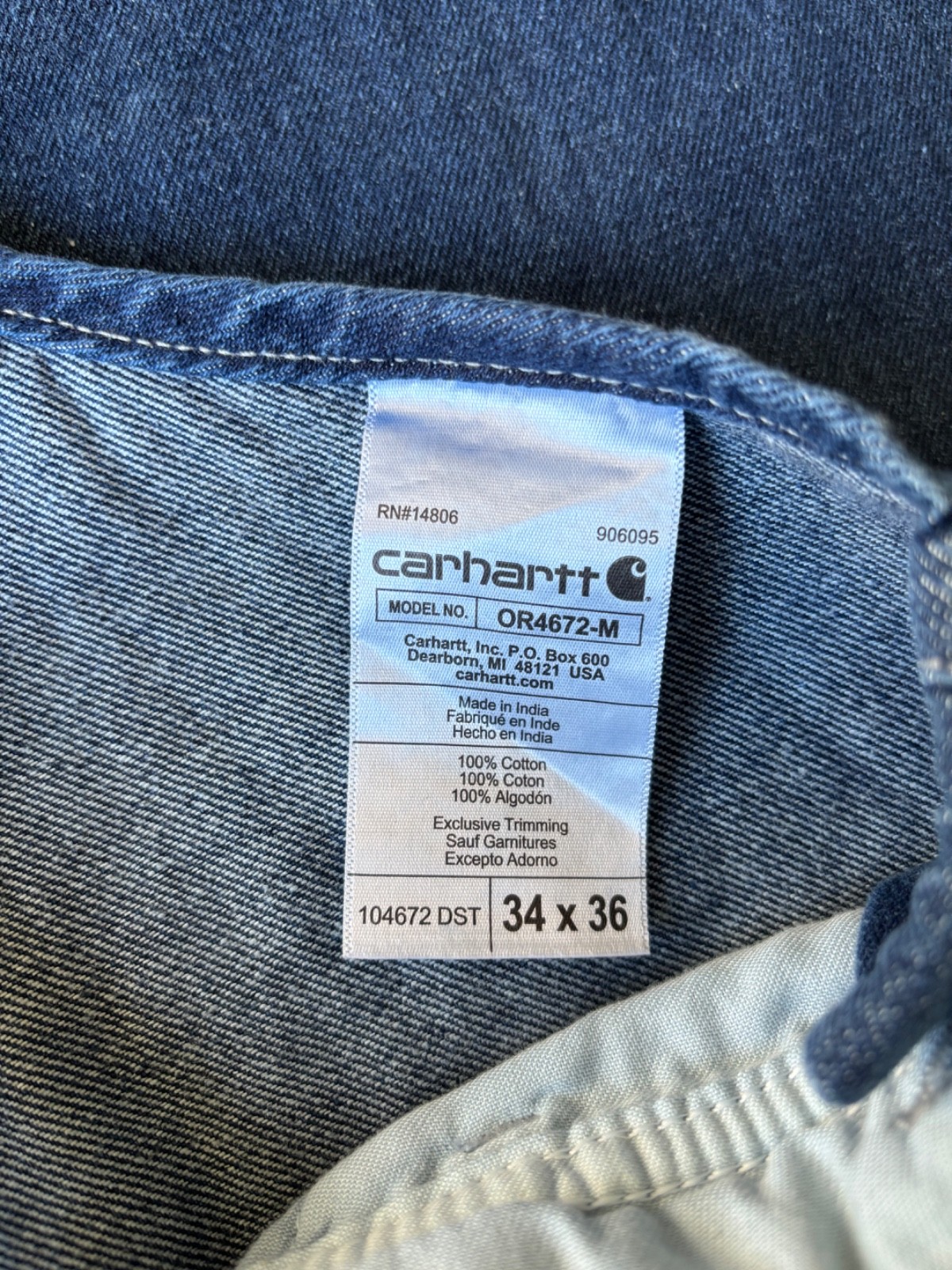 Carhartt Blue Denim Bib Overalls 34x36 Loose Fit Bibs New With Tags OR4672-M Y2K