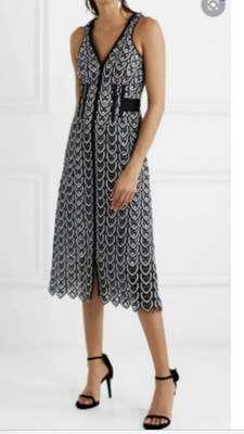 self portrait sweetheart crochet midi dress