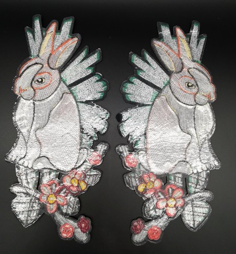 LOT 2pcs/set Bunny Rabbit Flower Iron Sew on Big Patch Applique Decoration DIY - Picture 6 of 6