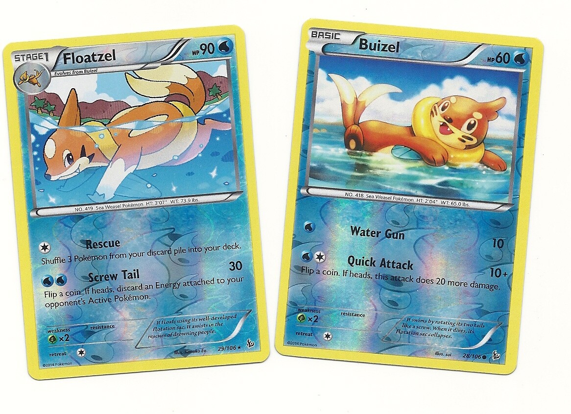 2014 RARE FLOATZEL & BUIZEL- 2 EVOLUTION FLASHFIRE Pokemon Cards REV HOLO NM/M