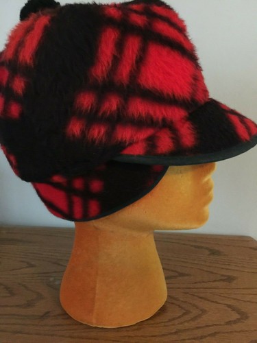 Vintage Fuzzy Ball Cap Buffalo Check 