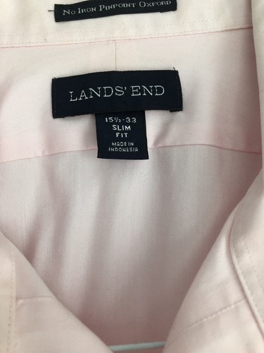 Lands End Button Down Shirt 15.5-33 Light Pink Slim Fit No Iron - 第 2/3 張圖片