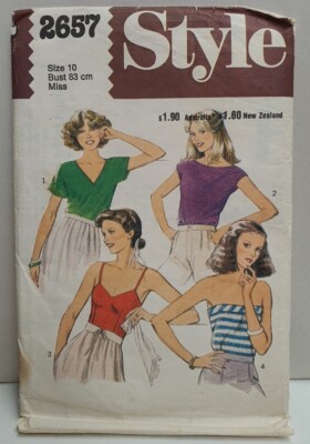 Vintage Style Sewing Pattern 2657 c1970s Size 10 Cut Misses Set of Tops V Neck