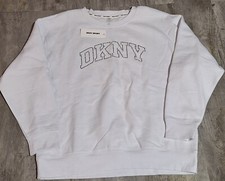 DKNY Sport Women's Large White Sweatshirt Logo Rhinestone Pattern