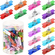 100Pcs Wooden Push Pin Clips, Wooden Clips with Thumb Tacks for Bulletin Board