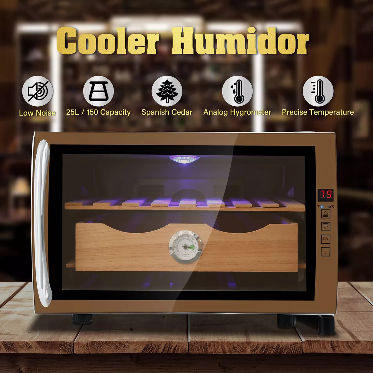 LINKEWODE 25L Electric Cigar Humidor Cooling With Spanish Cedar Wood  Shelves & Hygrometer (200 Capacity) & Reviews
