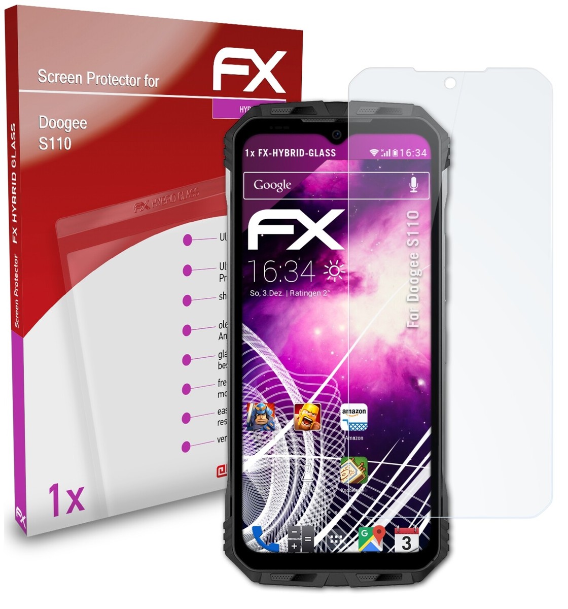 Protection D'écran Verre Trempé AtFoliX Pour Doogee S51 - FX-Hybrid-Glass 9H, Anti-choc Et Anti-rayures