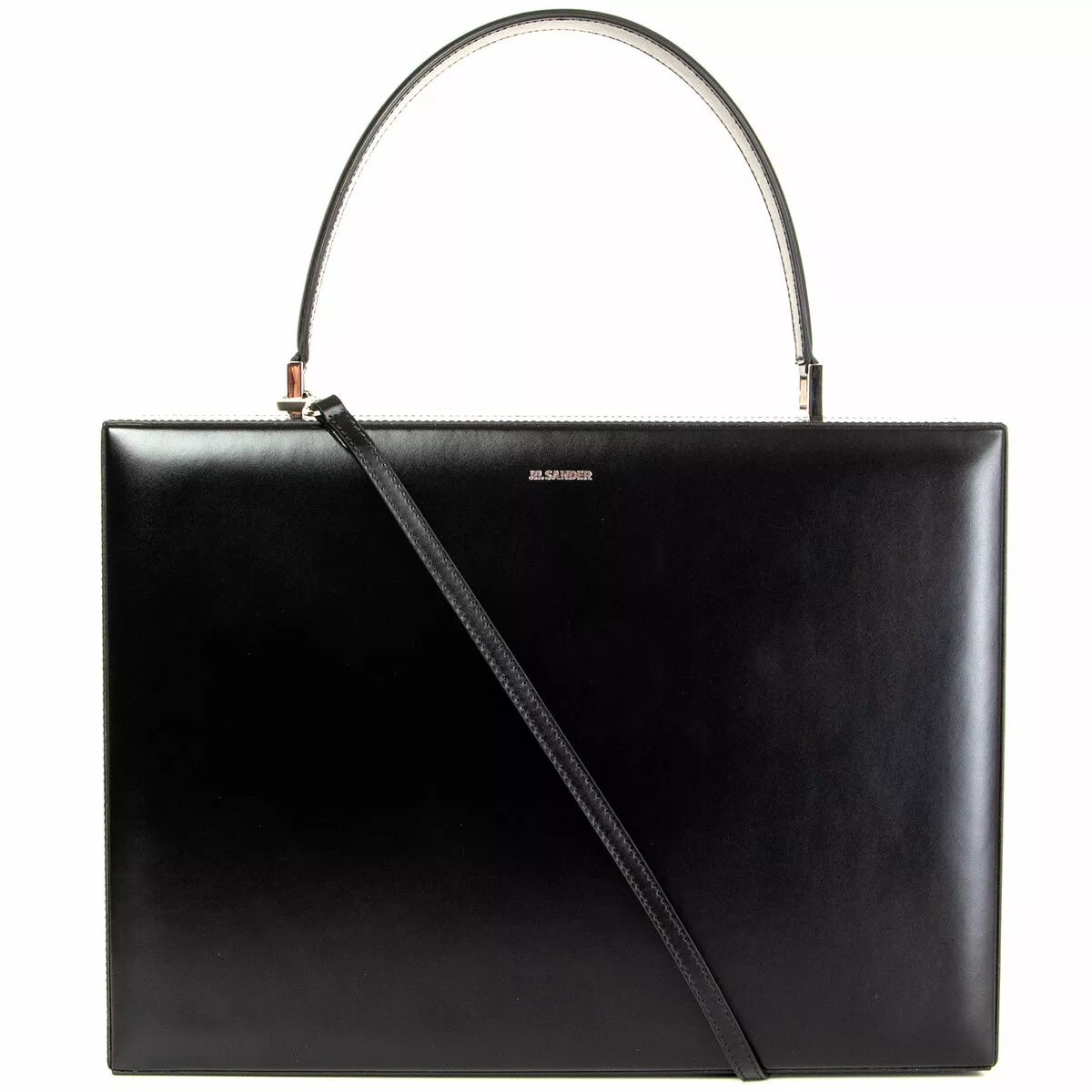 63423 auth JIL SANDER black leather CASE MEDIUM Shoulder Bag | eBay