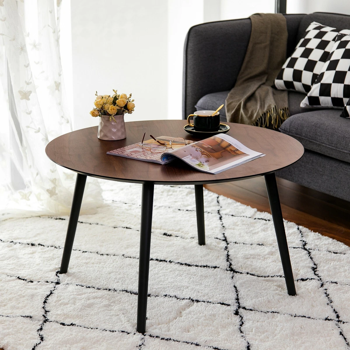 Wood top black legs clearance coffee table