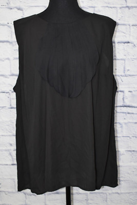 Milano Woman Sleeveless Blouse Top Womens Plus 2XL Black Ruffle NEW