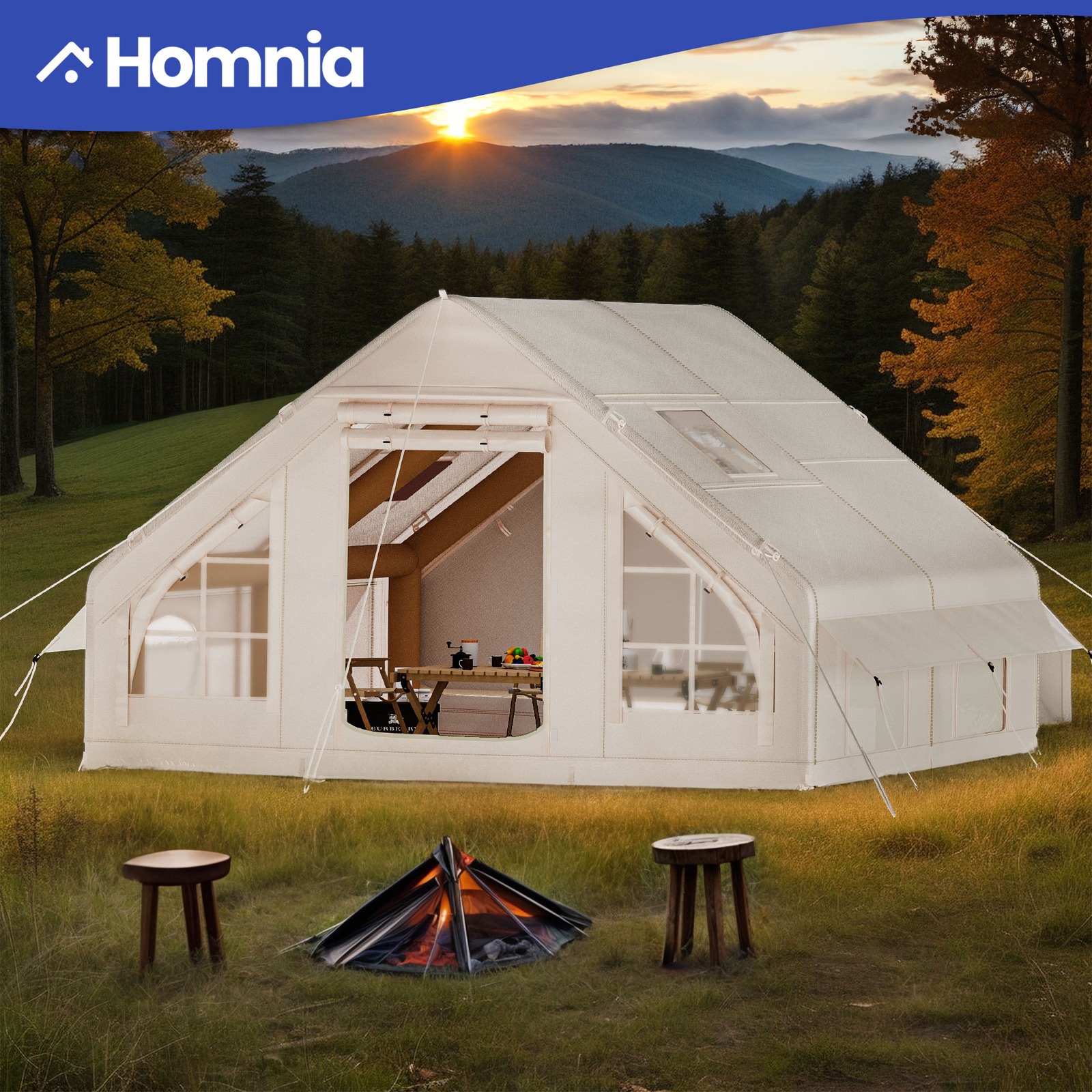 8 Person Portable Inflatable Camping Hiking Tent Waterproof w/ Stove Jack Window